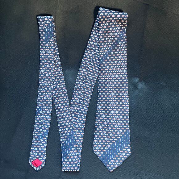 Vintage Balmain Paris Made in France 100% Silk Tie Navy Geometric Pattern - Picture 2 of 5